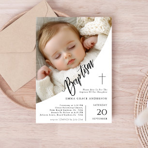 Elegant Black & White Gender Neutral Photo Baptism Invitation
