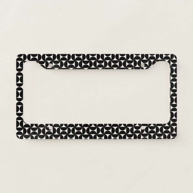 Elegant black &white geometric  abstract pattern license plate frame (Front)