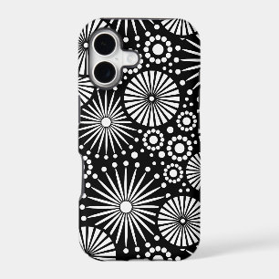 Elegant Black White Geometric Flowers Starburst iPhone 17 Case