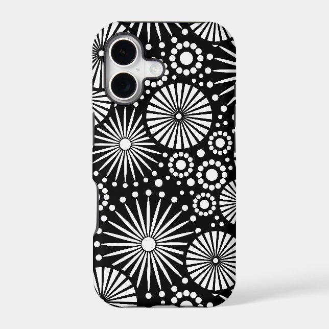 Elegant Black White Geometric Flowers Starburst Case-Mate iPhone Case (Back)