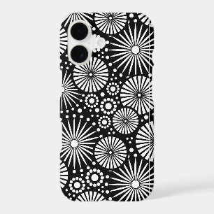 Elegant Black White Geometric Flowers Starburst iPhone 17 Case