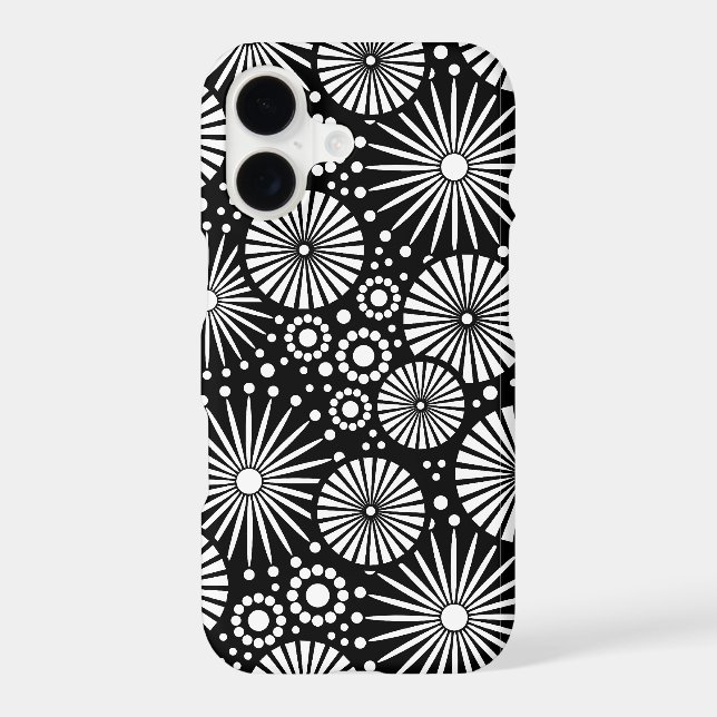 Elegant Black White Geometric Flowers Starburst Case-Mate iPhone Case (Back)