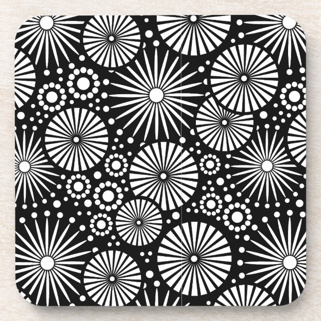 Elegant Black White Geometric Flowers Starburst Coaster (Front)