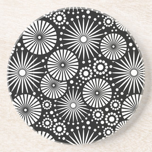 Elegant Black White Geometric Flowers Starburst Coaster (Front)