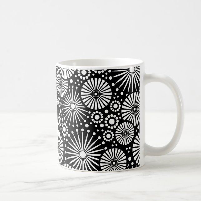Elegant Black White Geometric Flowers Starburst Coffee Mug (Right)