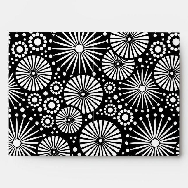 Elegant Black White Geometric Flowers Starburst Envelope (Front)