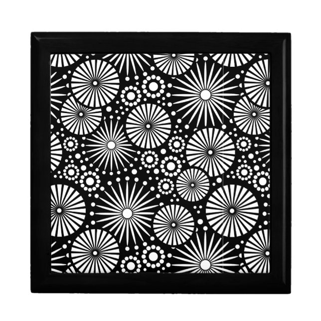 Elegant Black White Geometric Flowers Starburst Jewelry Box (Front)