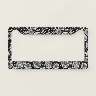 Elegant Black White Geometric Flowers Starburst License Plate Frame