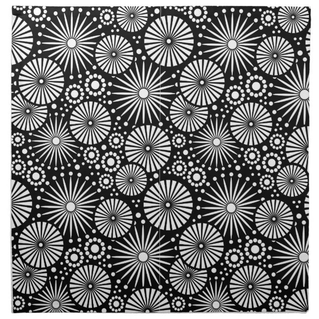 Elegant Black White Geometric Flowers Starburst Napkin (Front)