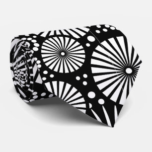 Elegant Black White Geometric Flowers Starburst Neck Tie