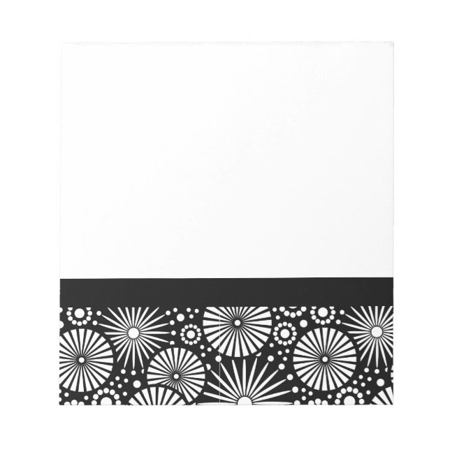 Elegant Black White Geometric Flowers Starburst Notepad (Front)