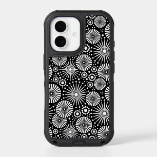 Elegant Black White Geometric Flowers Starburst iPhone 17 Case