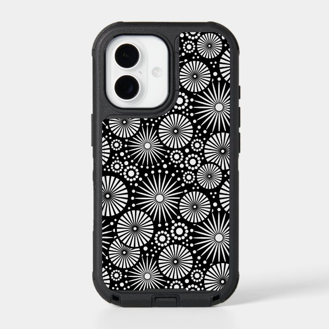Elegant Black White Geometric Flowers Starburst Otterbox iPhone Case (Back)