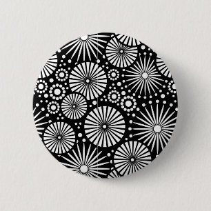 Elegant Black White Geometric Flowers Starburst Pinback Button