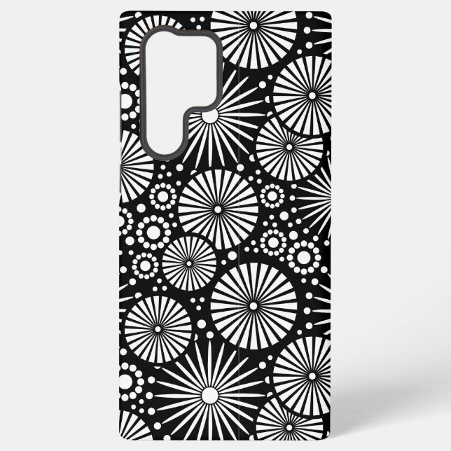 Elegant Black White Geometric Flowers Starburst Samsung Galaxy Case (Back)