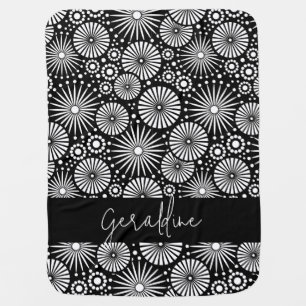 Elegant Black White Geometric Starburst Name  Baby Blanket
