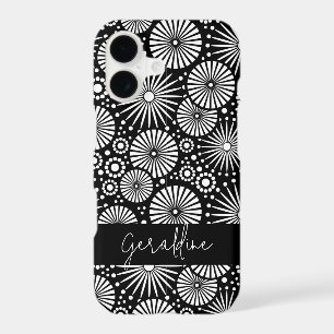 Elegant Black White Geometric Starburst Name  iPhone 17 Case