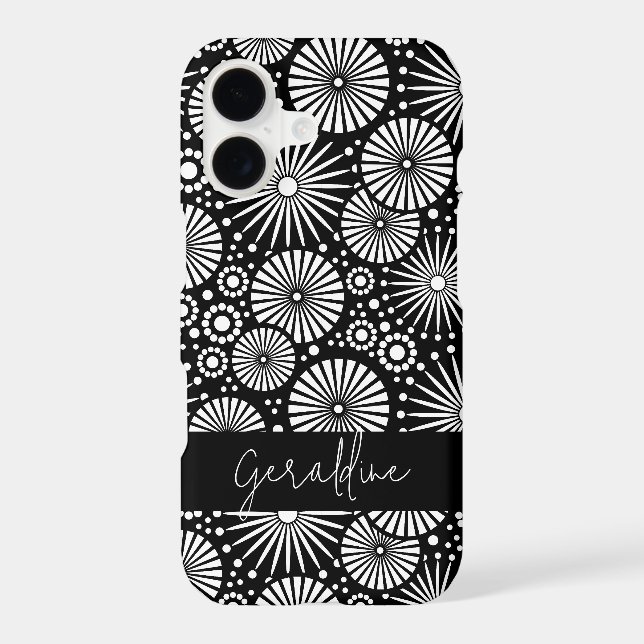 Elegant Black White Geometric Starburst Name  Case-Mate iPhone Case (Back)