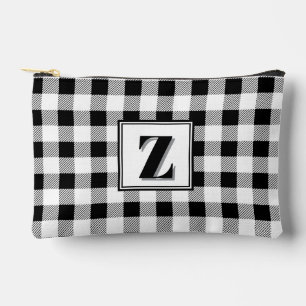 Elegant black white gingham customizable monogram  accessory pouch