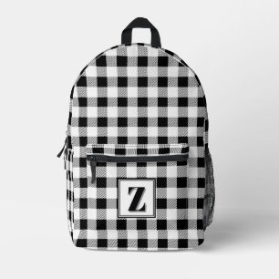 Elegant black white gingham customizable monogram  printed backpack