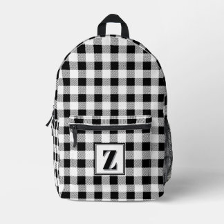 Elegant black white gingham customizable monogram printed backpack