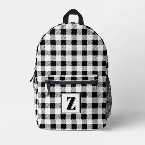 Elegant black white gingham customizable monogram  printed backpack