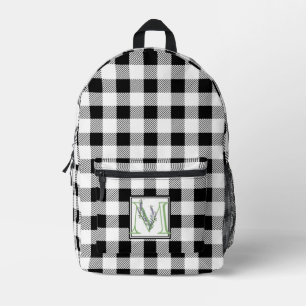 Elegant black white gingham letter M Printed Backpack