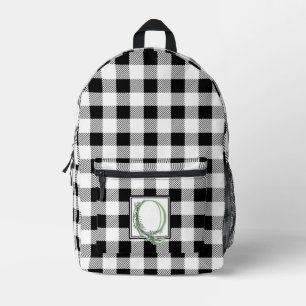 Elegant black white gingham letter Q Printed Backpack