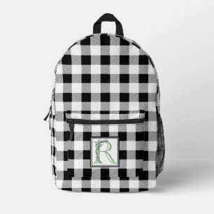 Elegant black white gingham letter R Printed Backpack