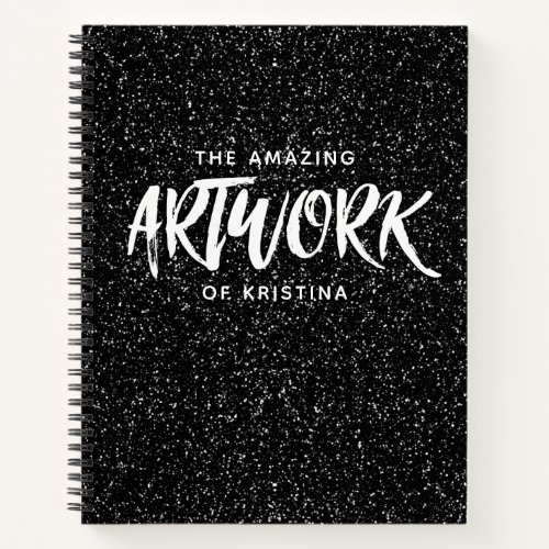 Elegant Black White Glitter Artist Sketchbook Notebook