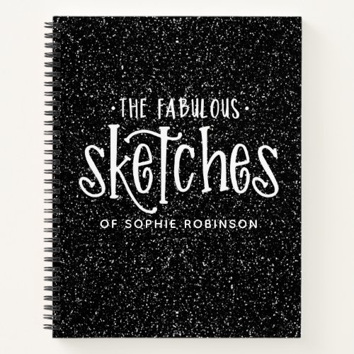 Elegant Black White Glitter Sketchbook Notebook