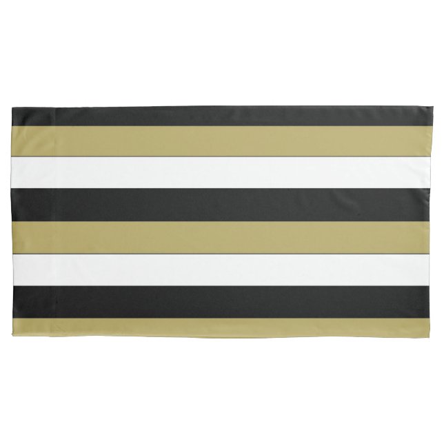 Elegant Black White Gold Brown Stripes Pattern Pillow Case (Front-Left)