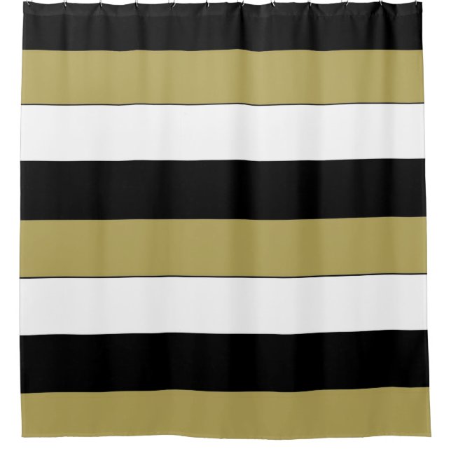 Elegant Black White Gold Brown Stripes Pattern Shower Curtain (Front)