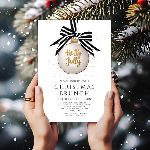 Elegant Black  White Gold Christmas Brunch Invitation
