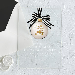 Elegant Black White Gold Christmas Cocktail Party Acrylic Invitations
