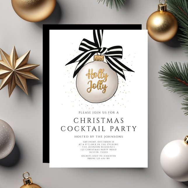Elegant Black White Gold Christmas Cocktail Party Invitation (Elegant Black White Gold Christmas Cocktail Party Invitation)
