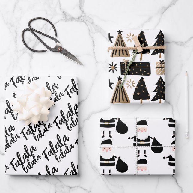 Elegant Black White Gold Christmas Quote Gift Wrapping Paper Sheets (Front)