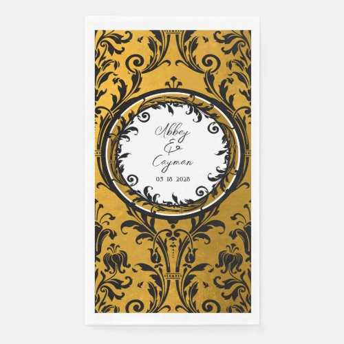 Elegant Black White  Gold Damask Wedding Paper Guest Towels