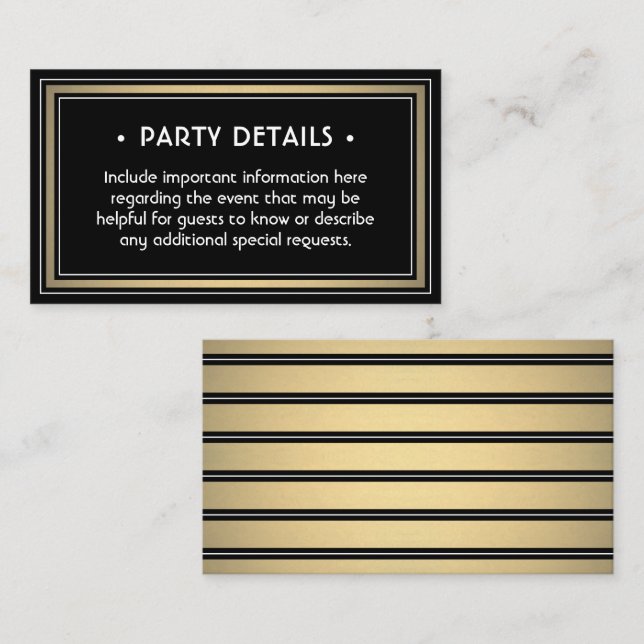 Elegant Black, White & Gold Faux Foil Details Enclosure Card (Front/Back)
