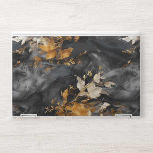 Elegant Black White Gold Floral Repeating Pattern HP Laptop Skin