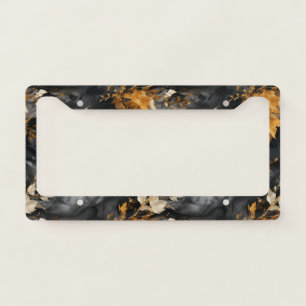 Elegant Black White Gold Floral Repeating Pattern License Plate Frame