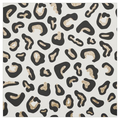 Elegant black white gold glitter animal print fabric