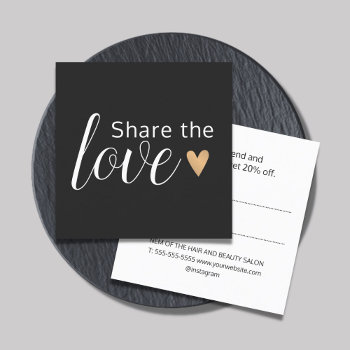 Elegant Black White Gold Heart Beauty Salon Referral Card by pro_business_card at Zazzle