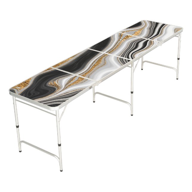 Elegant Black White Gold Marble  Beer Pong Table (Angled)