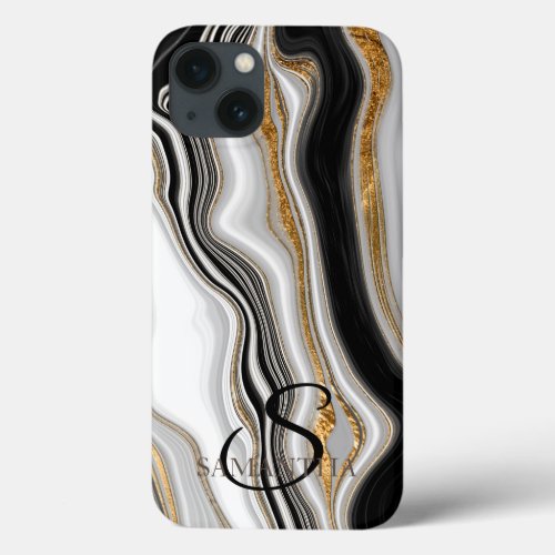 Elegant Black White Gold Marble  iPhone 13 Case