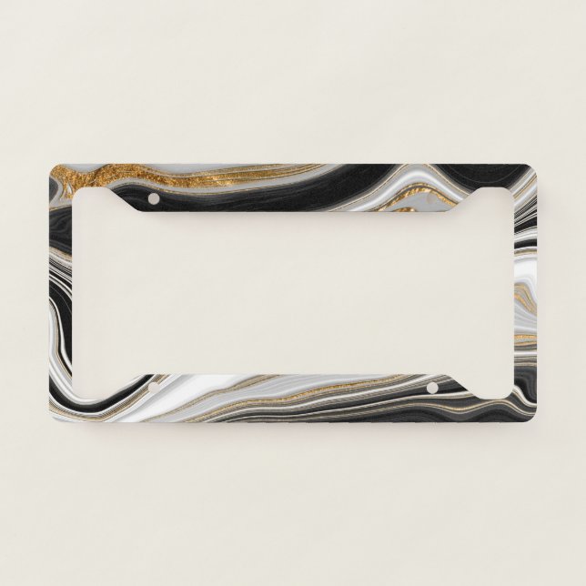 Elegant Black White Gold Marble  License Plate Frame (Front)