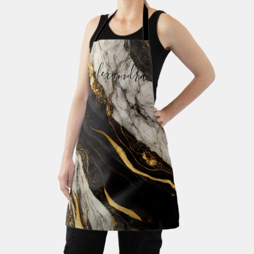 Elegant Black White Gold Marble Stone Custom Apron