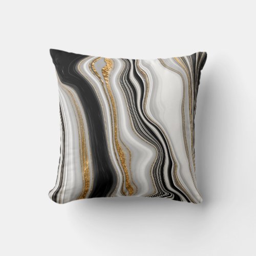 Elegant Black White Gold Marble  Throw Pillow