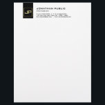 Elegant Black White Gold Monogram Modern Simple Letterhead<br><div class="desc">Modern Elegant Black White Gold Monogram Simple Template Letterhead.</div>