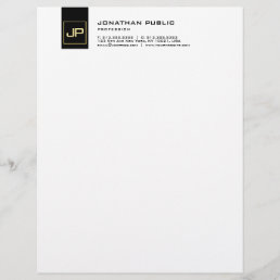 Elegant Black White Gold Monogram Modern Simple Letterhead